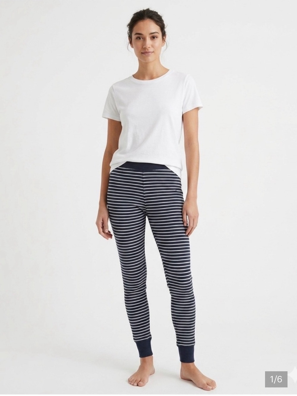 LA Senza Lady’s Size XL NEW PJ Loungewear Leggings, Striped Navy/White